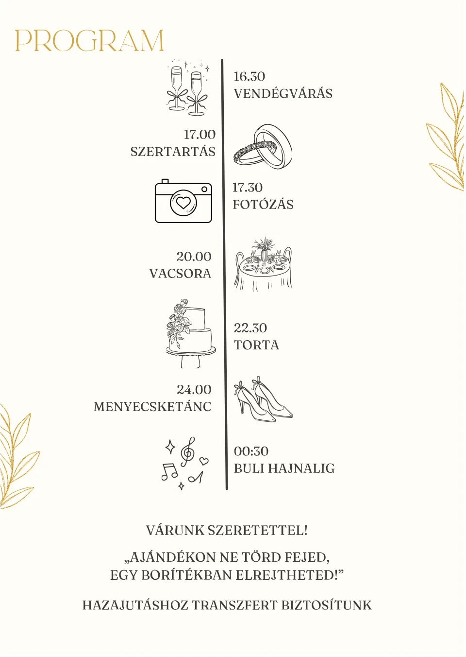A meghívó hátlapja a program időrendjével.